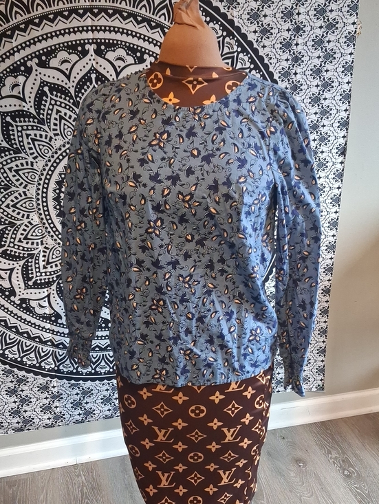 J. Crew Tops - J. Crew Blue Floral Puff-Sleeve Top